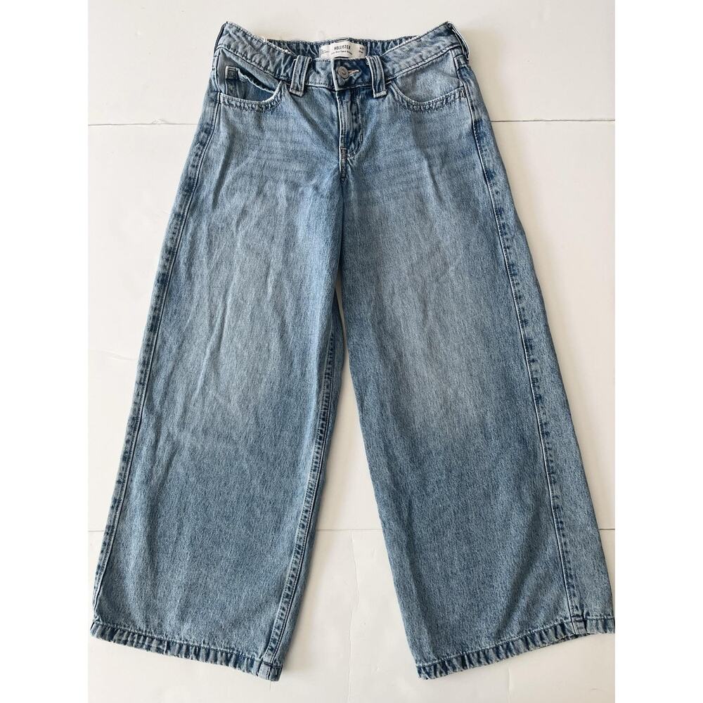 Hollister Jeans Juniors 0S Blue Light Wash Low Rise Super Baggy Wide Leg Short